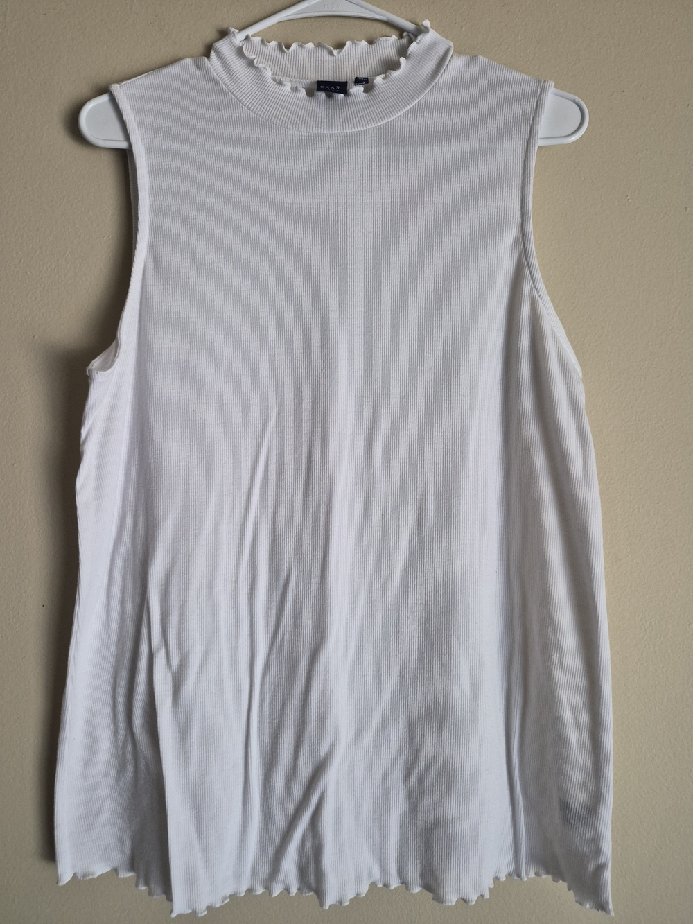 Kaari Blue White Ribbed Mock Ruffle Neck Tank
